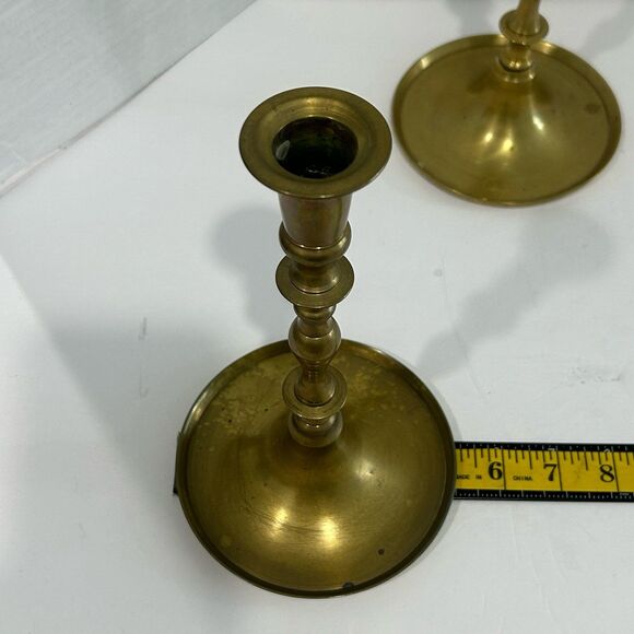 Vintage Solid Brass Candle Holders with Dish Style Base Matched Set - Picture 8 of 10